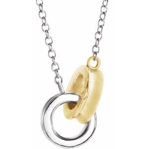 14K White/Yellow Gold 13.19 X 7 Mm 18 In Polished Interlocking Rings Necklace