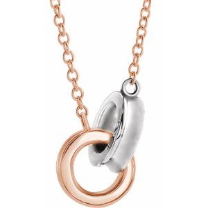 14K Rose/White Gold 13.19 X 7 Mm 18 In Polished Interlocking Rings Necklace