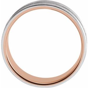 14K Rose/White Gold Matte 7 Mm Polished Comfort-Fit Band With Matte Finish Size 9