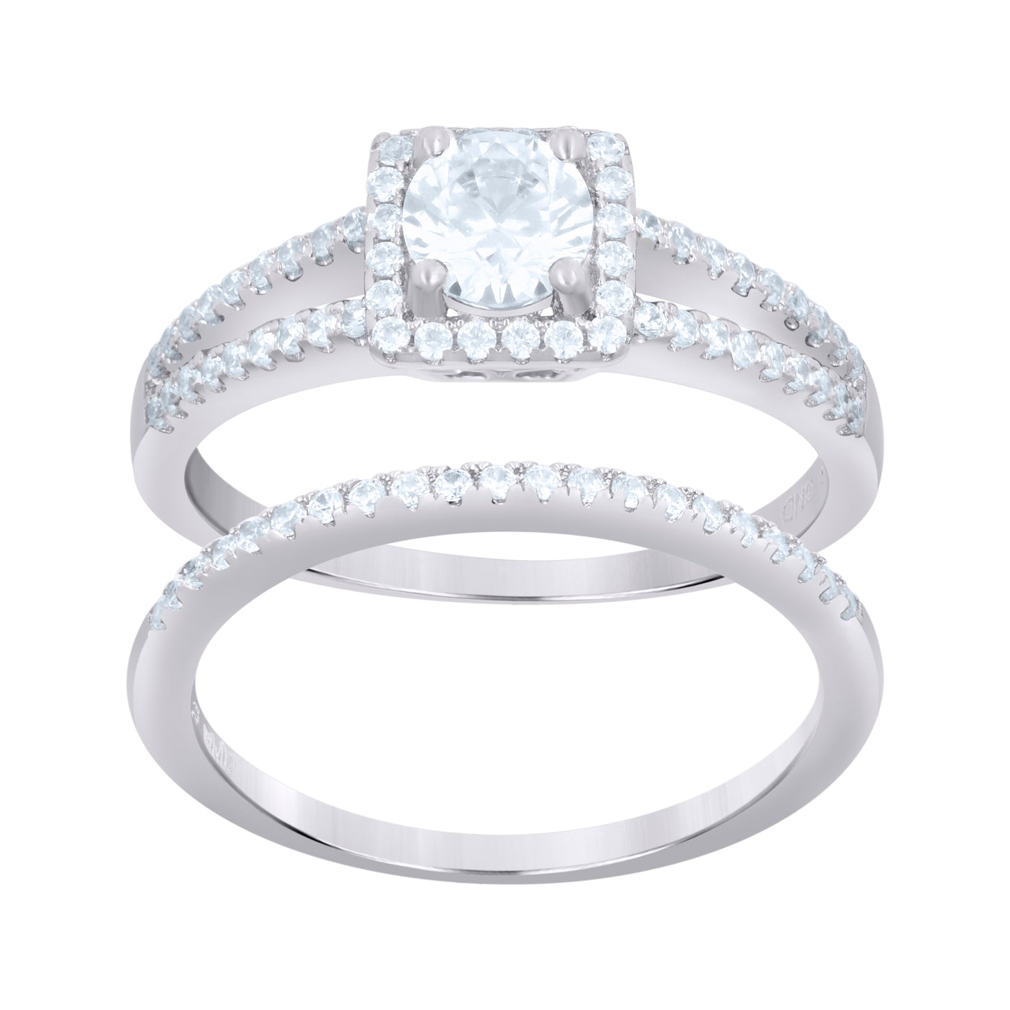 Sterling Silver Women's Cubic-Zirconia Duo Bridal Anniversary Wedding Engagement Band Ring Set