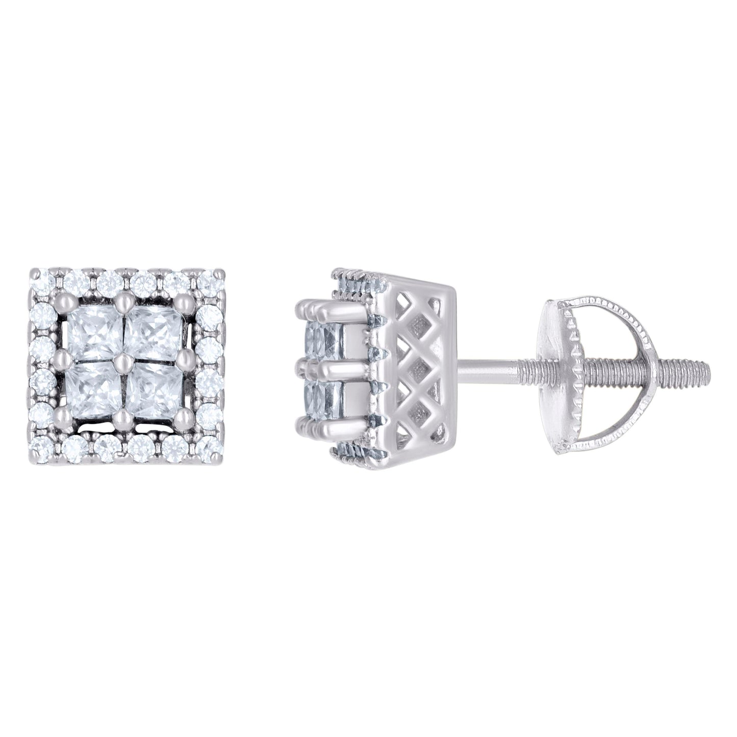 Sterling Silver Or Yellow-Tone Unisex Princess-Cut Cubic-Zirconia Square Fashion Stud Earrings