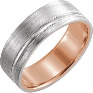 14K Rose/White Gold Matte 7 Mm Polished Comfort-Fit Band With Matte Finish Size 9