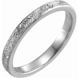 14K White Gold Design-Engraved Band Size 5.5