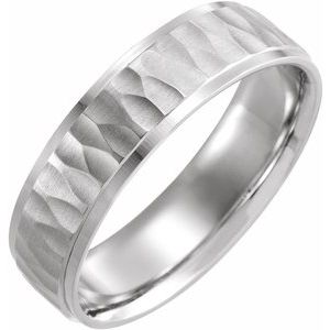 14K White Gold Hammer/Matte 9.5 6 Mm Polished Comfort-Fit Band With Matte Hammered Finish Size 9.5