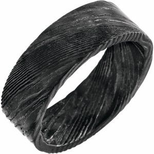 Damascus Steel 8 mm Flat Black Patterned Band