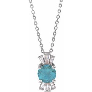14K White Gold Round 6Mm Ghi Si2-Si3 Natural Aquamarine And 1/6 Ctw Natural Diamond Necklace, Length: 18 In