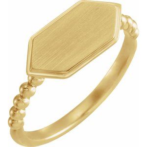 14K Yellow Gold Hexagon 15.3 X 7.25 Mm Brush Polished Signet Ring Size 7