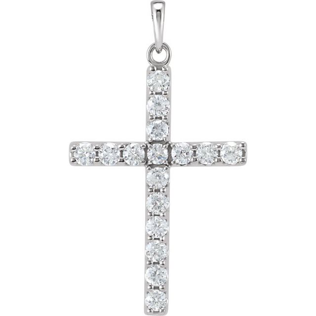 14K White Gold Round 2.5Mm Si1-Si2, G-H Polished Lab-Grown Diamond Cross Pendant
