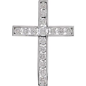 14K White Gold 21.8 X 15.8 Mm Polished 1/2 Ctw Natural Diamond Cross Pendant