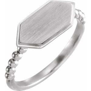Sterling Silver Hexagon 15.3 X 7.25 Mm Brush Polished Signet Ring Size 7