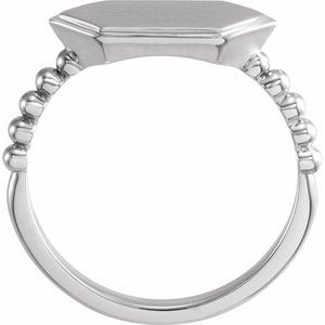 14K White Gold Hexagon 15.3 X 7.25 Mm Brush Polished Signet Ring Size 7