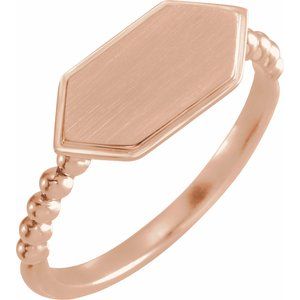 14K Rose Gold Hexagon 15.3 X 7.25 Mm Brush Polished Signet Ring Size 7