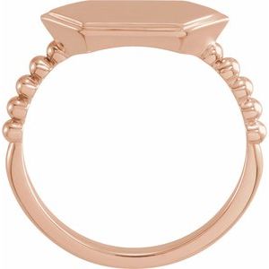 14K Rose Gold Hexagon 15.3 X 7.25 Mm Brush Polished Signet Ring Size 7