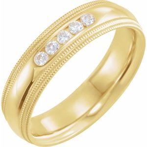 14K Yellow Gold Round 2.2 Mm G-H Si2-Si3 1/5 Ctw Natural Diamond Half Round Comfort-Fit Milgrain Band Size 10