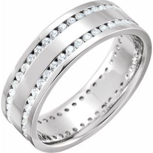 14K White Gold Set 10 Natural Diamond Round 1.5 Mm 7 Mm Si2-Si3, G-H Polished Double-Row Channel-Set Flat Band Size 10