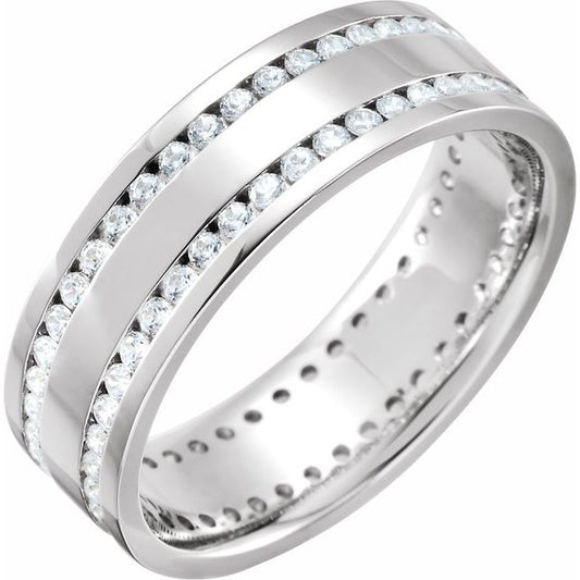 14K White Gold Round 1.5 Mm 7 Mm Si2-Si3, G-H Polished Double-Row Channel-Set Flat Band, Size 7