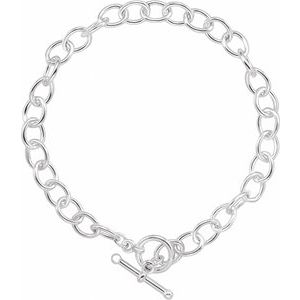 Sterling Silver Toggle Clasp Cable Chain, Length: 7 1/4 In, Width: 5.9 Mm