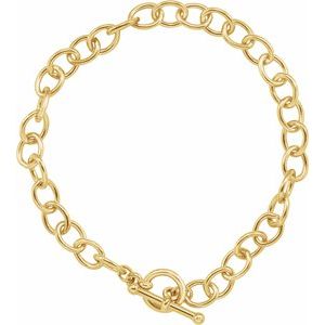 24K Gold-Plated Sterling Silver Toggle Clasp Cable Chain, Length: 7 1/4 In, Width: 5.9 Mm