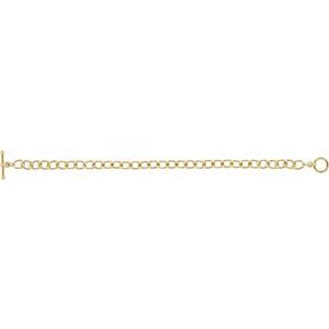 24K Gold-Plated Sterling Silver Toggle Clasp Cable Chain, Length: 7 1/4 In, Width: 5.9 Mm