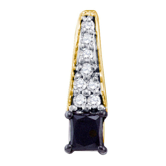 10K Yellow Gold Womens Princess Black Color Enhanced Diamond Fashion Pendant 1/2 Cttw