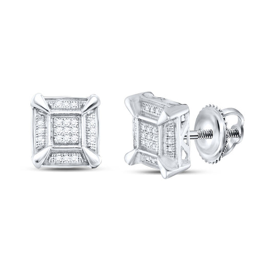 Sterling Silver Or Yellow-tone Sterling Silver Womens Round Diamond Square Cluster Stud Earrings