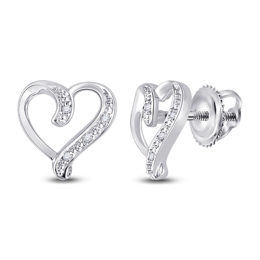 Sterling Silver Or Yellow-Tone Sterling Silver Womens Round Diamond Heart Earrings .02 Cttw, Length: 0.43 In, Width: 0.43 In