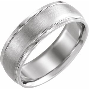 Platinum 7 mm Milgrain Edge Comfort-Fit Flat Band