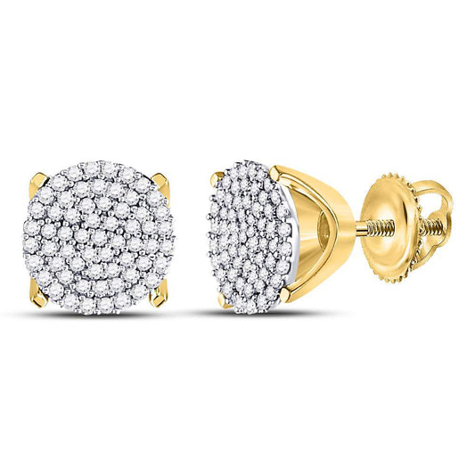 10K Yellow Gold Womens Round Diamond Circle Cluster Stud Earrings 1/3 Cttw, Length: 0.23 In, Width: 0.23 In
