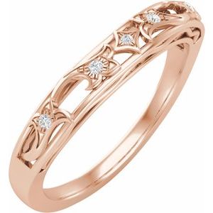 14K Rose Gold Round 5.2 Mm Si2-Si3, H+ :: 0.04 Ctw Polished .04 Ctw Natural Diamond Matching Band Size 7