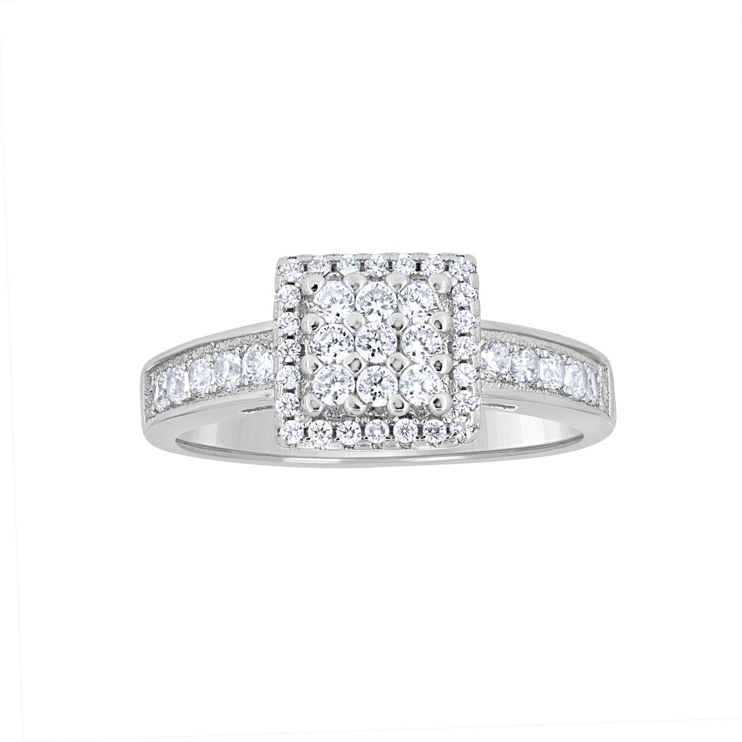 Sterling Silver Womens Cubic-Zirconia Square Head Fashion Bridal Anniversary Wedding Engagement Band Ring