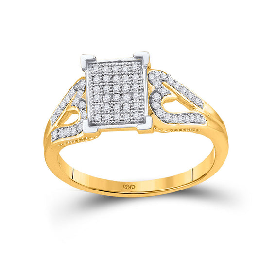 10kt Yellow Gold Womens Round Diamond Square Cluster Heart Ring 1/5 Cttw