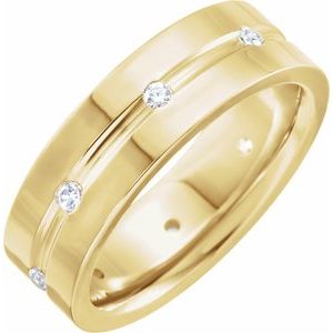 14K Yellow Or White Or Rose Gold Or Platinum Natural Diamond Grooved Band
