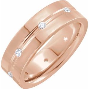 14K Yellow Or White Or Rose Gold Or Platinum Natural Diamond Grooved Band