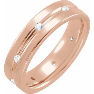 14K Yellow Or White Or Rose Gold Or Platinum Natural Diamond Grooved Band