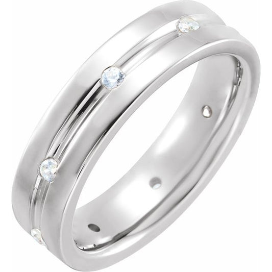 14K White Gold Round 1.75 Mm Si2-Si3, G-H Polished 1/6 Ctw Natural Diamond Comfort-Fit Grooved Band, Size 10