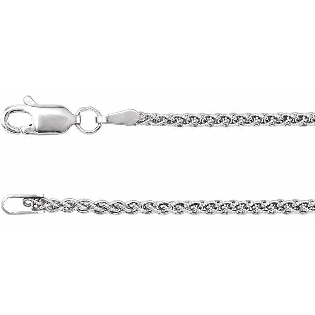 Rhodium-Plated Sterling Silver Wheat 1.8 Mm 18 In Lobster Clasp Polished Wheat Chain