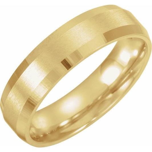 14K Yellow Gold Or Sterling Silver Or Platinum Polished Beveled-Edge Comfort-Fit Flat Band With Satin Finish