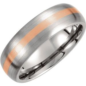 Titanium & 14K Rose Gold Inlay 7 mm Satin Finish Band Size 11.5