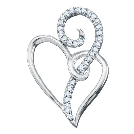 10K White Gold Womens Round Diamond Heart Pendant 1/10 Cttw