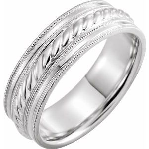 14K Yellow Or White Or Rose Gold Or Sterling Silver Or Platinum 7 mm Milgrain Edge Rope Comfort-Fit Half Round Band