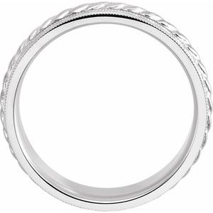 14K White Gold 9.5 7 Mm Polished Patterned Comfort-Fit Band With Milgrain Edge Size 9.5