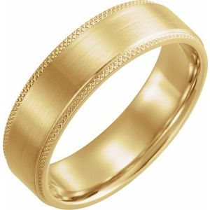 10K Yellow Gold 6 Mm Polished Flat Knurled Edge Band With Satin Finish Size 9.5