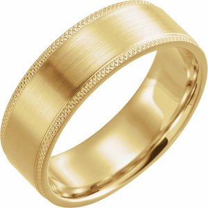 18K Yellow Or White Or Rose Gold Knurled Stepped-Edge Flat Band