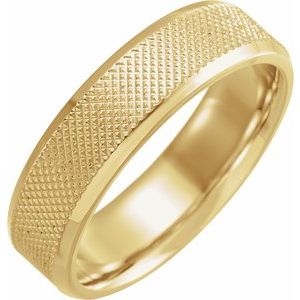 14K Yellow Gold 6 Mm Polished Comfort-Fit Knurled Beveled Edge Band Size 10.5