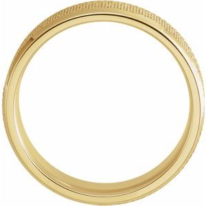 14K Yellow Gold 6 Mm Polished Comfort-Fit Knurled Beveled Edge Band Size 10.5