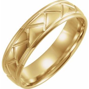 14K Yellow Gold 6 Mm Polished Comfort-Fit Patterned Band Size 9