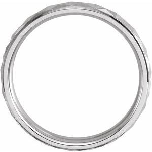 Platinum Stepped-Edge Geometric Half Round Band