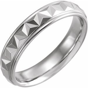 Continuum Sterling Silver Stepped-Edge Geometric Half Round Band