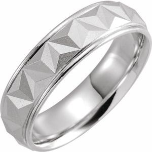 18K Yellow Or White Or Rose Gold Matte/Polished Stepped-Edge Geometric Half Round Band
