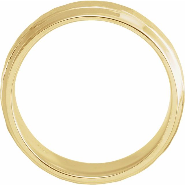 14K Yellow Or White Or Rose Gold Or Sterling Silver Or Platinum Polished Beveled-Edge Comfort-Fit Band With Hammer Finish